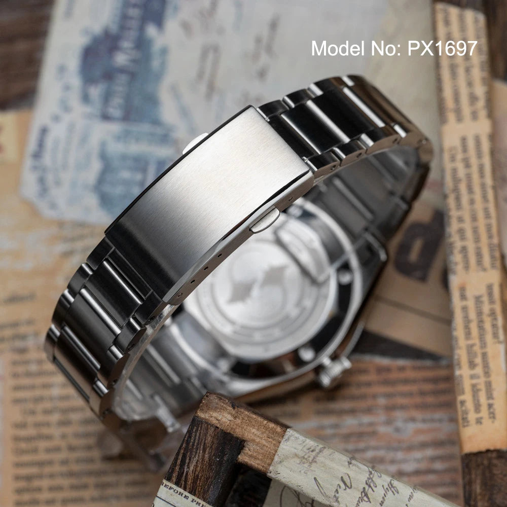 Proxima PX1697 39mm Men Watch White Enamel Dial Bubble Sapphire PT5000 SW200 Automatic Mechanical Vintage Watches 20Bar Luminous