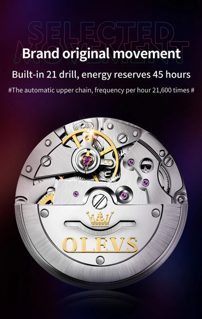 OLEVS Watches Man Fashion Luxury Automatic Mechanical Watch Waterproof Luminous Date Men's Watch Waterproof Luminous Box Gift