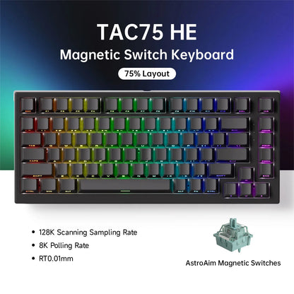 Teclado AKKO TAC75 HE con interruptores magnéticos, teclado gaming 75%, Rapid Trigger 0.005mm, 8K RGB, con cable, teclado personalizado para esports para gamers