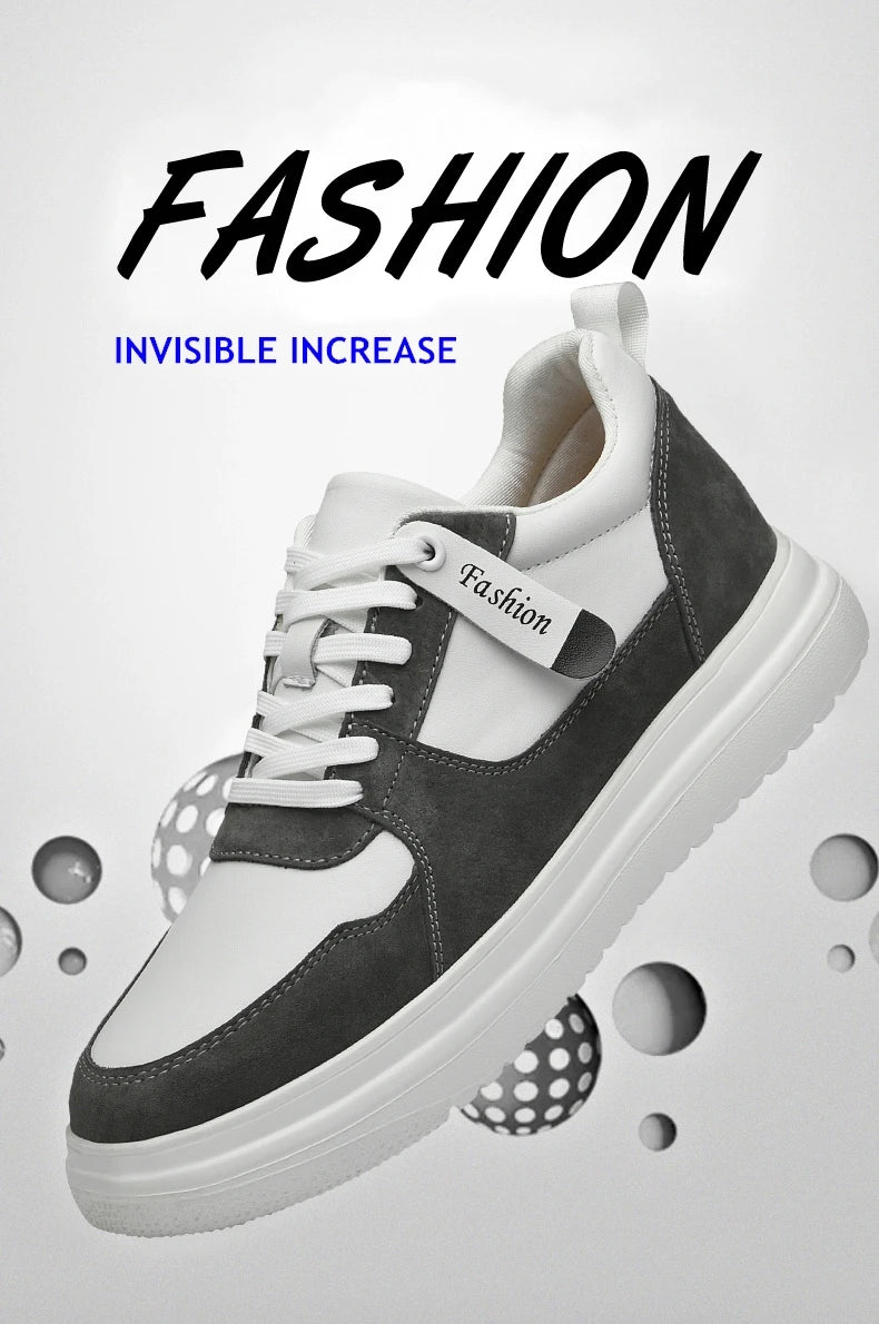Big Size Lift Men Sneakers Elevator Shoes Heightening Height Increase Insole 7-8CM High Heels Shoes Genuine Leather Sport Shoes