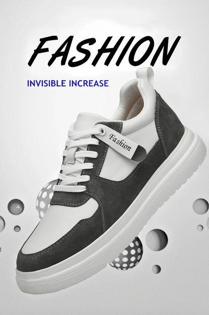 Big Size Lift Men Sneakers Elevator Shoes Heightening Height Increase Insole 7-8CM High Heels Shoes Genuine Leather Sport Shoes