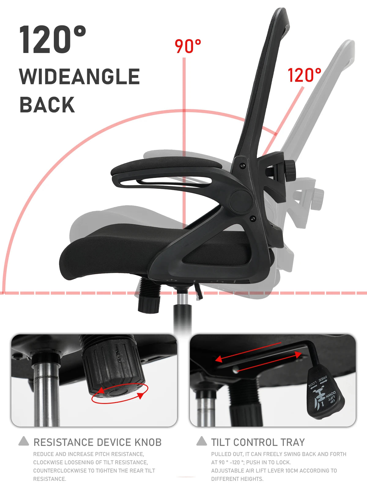 Milacyee Office Chair Ergonomic Desk Chair with 90° Flip-up Armrest Lumbar Support, Height Adjustable Chair.