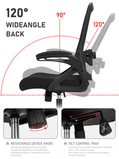 Milacyee Office Chair Ergonomic Desk Chair with 90° Flip-up Armrest Lumbar Support, Height Adjustable Chair.