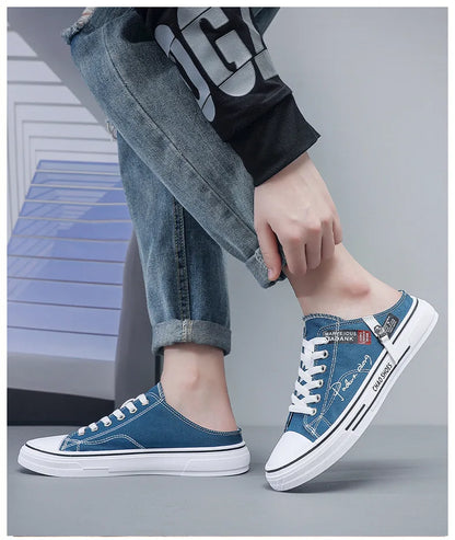 Tendance Designers hommes demi pantoufles été homme chaussures vulcanisées antidérapant résistant à l'usure chaussures en toile chaussures à bouche peu profonde pour hommes