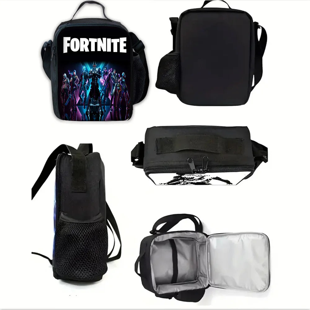 Hot Game Child School Backpack with Lunch Bags, Design-F-FortniteS Pencil Bags, School Bags for Boys Girls Best Gift