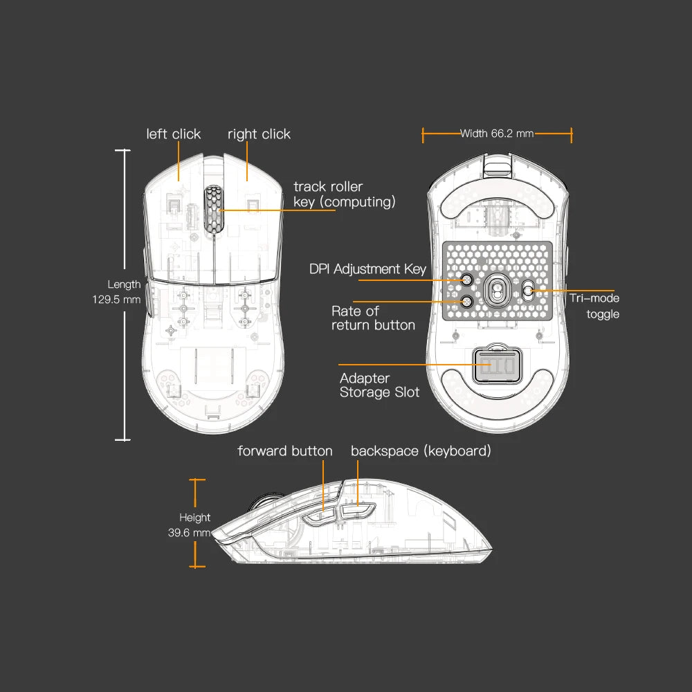 Mouse da gaming Darmoshark M3Pro 2.4G BT wireless tri-mode, sensore PAW3395, N52840, 26000DPI, mouse con driver macro per mani grandi per il gaming
