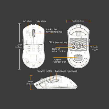 Mouse da gaming Darmoshark M3Pro 2.4G BT wireless tri-mode, sensore PAW3395, N52840, 26000DPI, mouse con driver macro per mani grandi per il gaming