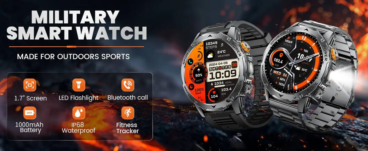 LIGE New Smart Watch Men 1000mAh Large Capacity Battery Outdoor Flashlight Bluetooth Call Waterproof Sport Fitness Smartwatch