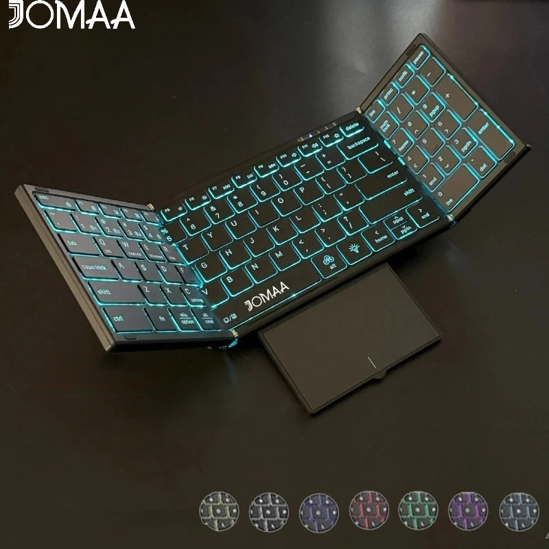 Jomaa Backlit Full Size Folding Keyboard Bluetooth+USB Wireless Keyboard with Touchpad Numeric Pad for Laptop Windows