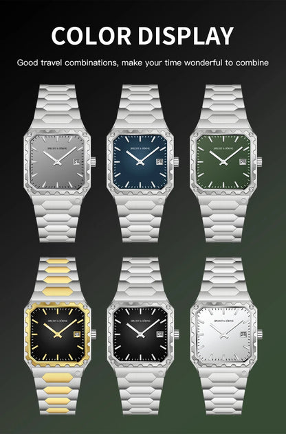 Specht & Söhne New Luxury Square 222 Watch Waterproof Male Clock Luminous Sapphire Stainless Steel Blue Men Watch Reloj Hombre