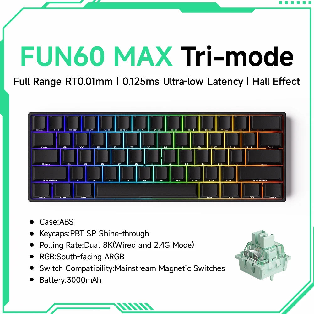 Teclado mecánico Akko MonsGeek FUN60 con interruptores magnéticos 60% para gaming, Rapid Trigger 0.01mm, 8K ARGB, teclado personalizado HE/TMR