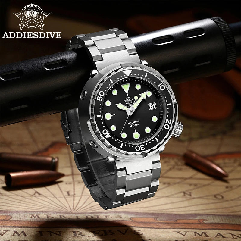 ADDIESDIVE2025 New Men's Mechanical Watch 8215 Movement Sapphire Glass Stainless Steel Watch Night Light Waterproof Diving Watch