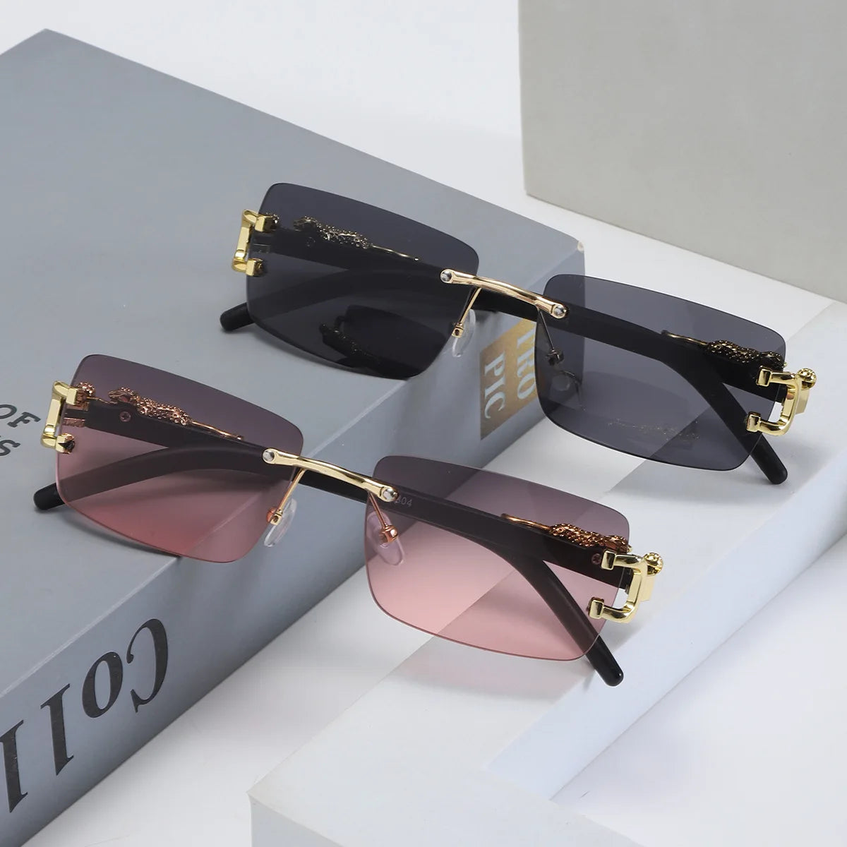 1 Pc Fashionable Women Men Sunglasses Frameless Rectangular Personalized Sunglasses for Daily Life Vintage Sun Glasses For male