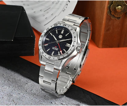 San Martin 39mm Aventurine Gemstone Dial Luxury Men's Watch NH34 GMT Automatic Mechanical Sapphire Waterproof Luminous SN0129