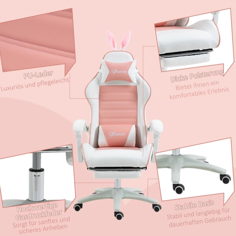 Ergonomic Gaming Chair with Footrest, 135° Reclining Gamer Chair, Adjustable Height Gaming Chair with Lumbar Cushion & Headrest