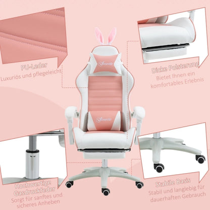 Ergonomic Gaming Chair with Footrest, 135° Reclining Gamer Chair, Adjustable Height Gaming Chair with Lumbar Cushion & Headrest