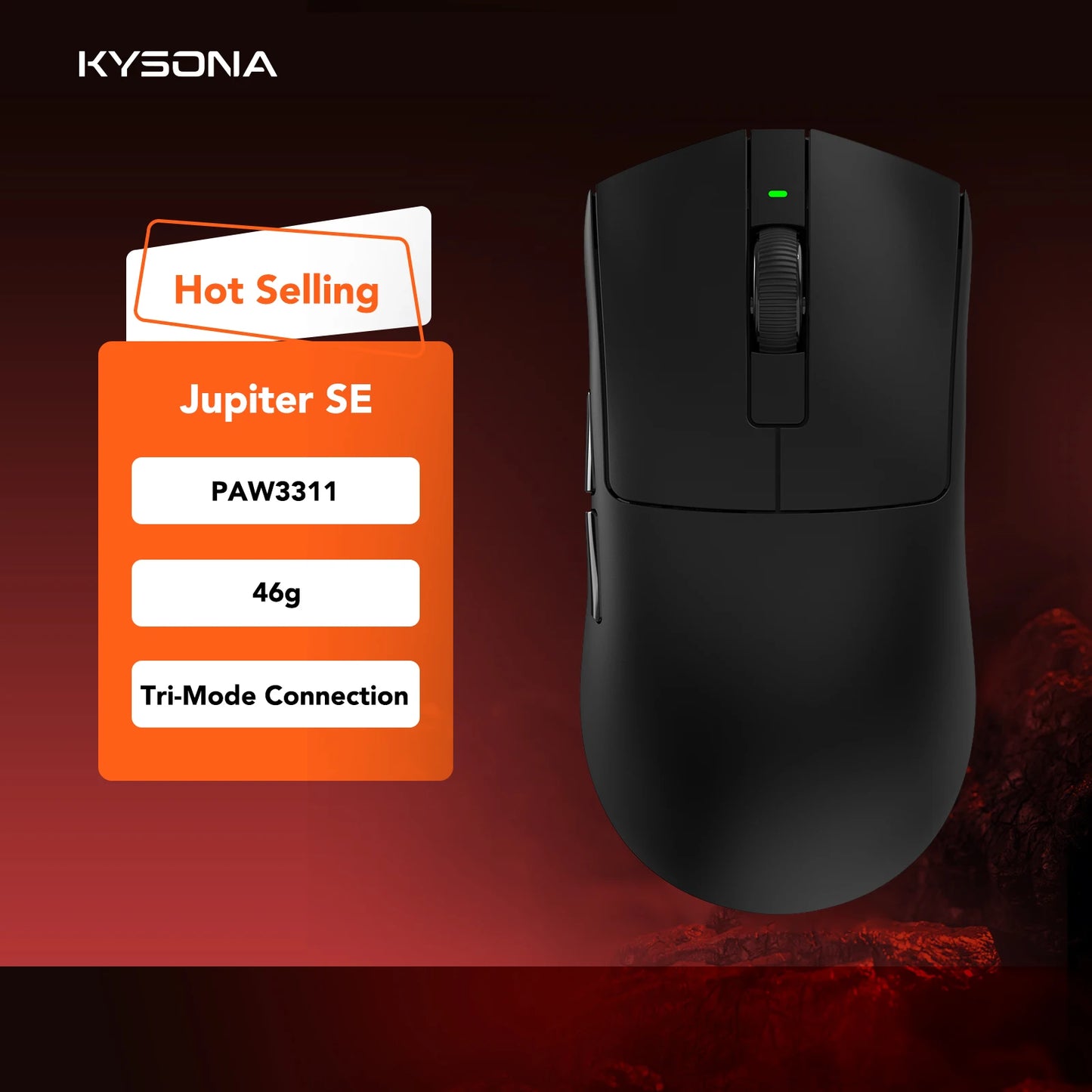 KYSONA Jupiter Series Gaming-Maus kabelgebunden/kabellos 8Khz PAW3950-Sensor Bluetooth 46g wiederaufladbar Web-Treiber für PC und Laptop