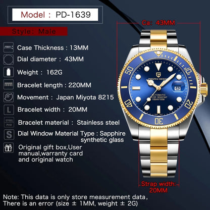 New PAGANI DESIGN Diving Automatic MechanicalWatch Luxury Sports WaterproofWatch Stainless Steel Sapphire Luminous Watch for Men