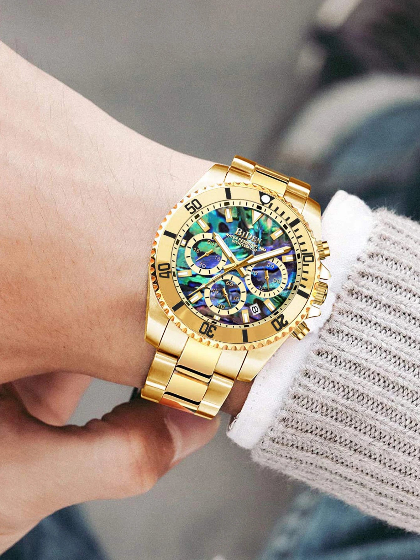 BIDEN Multi-functional men's quartz watch luxury waterproof night light business style diving series casual fashion watch