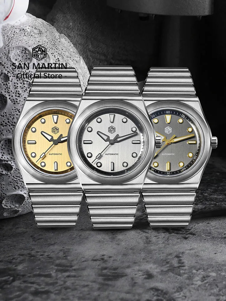 San Martin 40mm Men Sports Watch SS Brushed Dial Integrated Bracelet Miyota 90S5 Original Design Automatic Mechanical SN0149