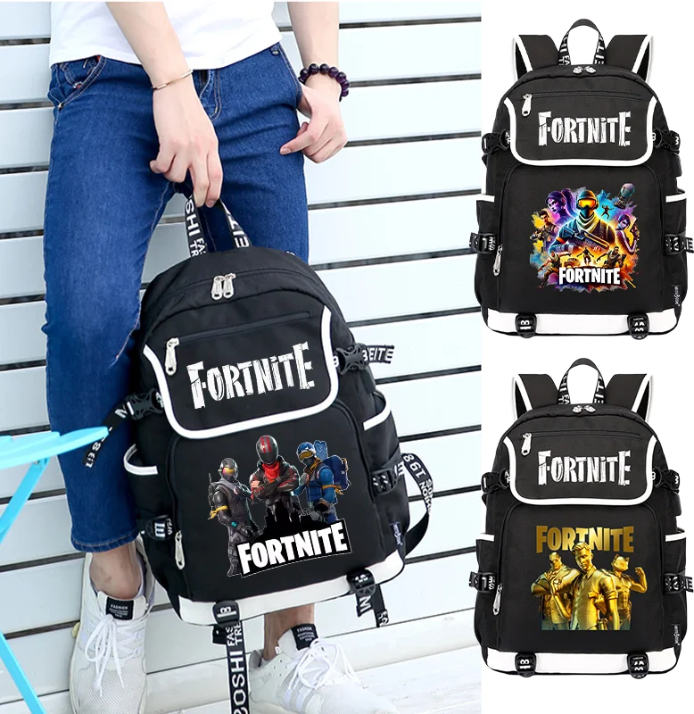 Mochila Fortnite de Grande Capacidade, Saco de Ombro Casual com Porta USB, Unissexo, Estilo Anime, para Estudantes, Nova Mala Escolar Elegante, Presente de Papelaria