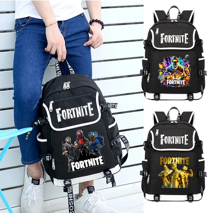 Mochila Fortnite de Grande Capacidade, Saco de Ombro Casual com Porta USB, Unissexo, Estilo Anime, para Estudantes, Nova Mala Escolar Elegante, Presente de Papelaria