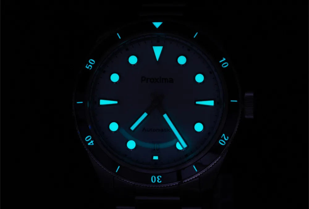 Proxima PX1697 39mm Men Watch White Enamel Dial Bubble Sapphire PT5000 SW200 Automatic Mechanical Vintage Watches 20Bar Luminous