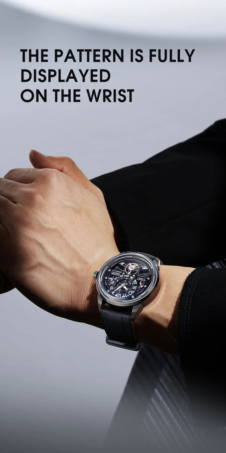 MARK FAIRWHALE Men's Automatic Watch Skeleton Dial Fluororubber Strap Waterproof Luxury Fashion Wristwatch
