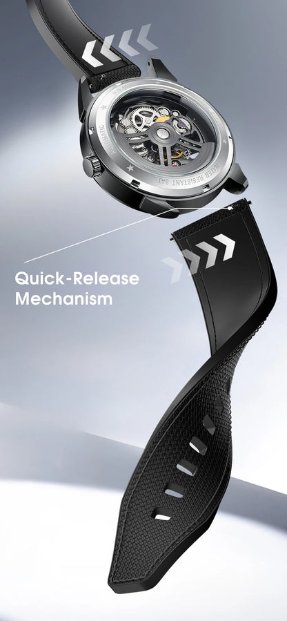 MARK FAIRWHALE Men's Automatic Watch Skeleton Dial Fluororubber Strap Waterproof Luxury Fashion Wristwatch