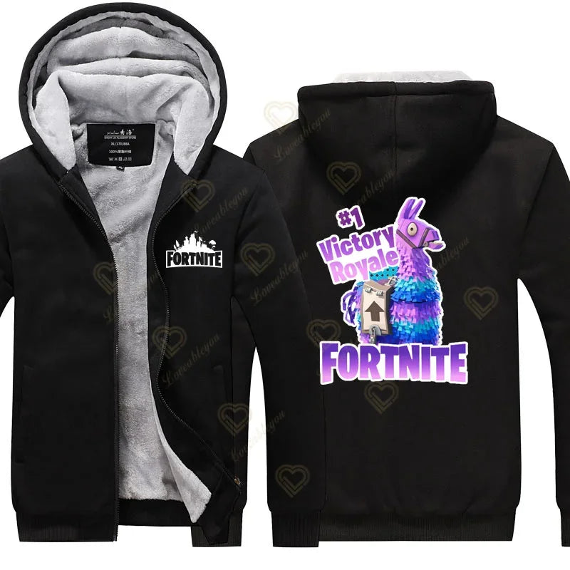Winter Warm Fortnite Luminescent Hoodies Men Women Game Cosplay Sweatshirts Thick Fleece Zipper Couple Jacket & Coat