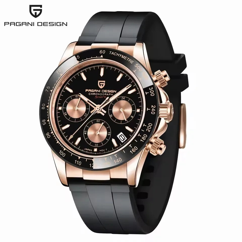 PAGANI DESIGN 1664 Luxury Automatic Mechanical Men's Watch VK63 movement AR Sapphire Crystal Rubber 100m Waterproof Men's Watch