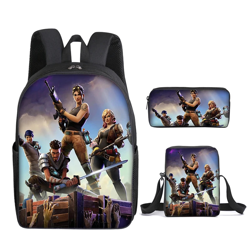 3pcs/set Fortnite Game Backpack Anime Cartoon Large Capacity Student School Bags Pencil Bag Kawaii Lunch Bag Birthday Gifts