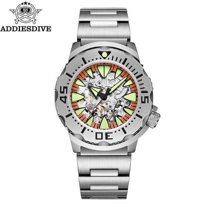 ADDIESDIVE luxury men's skeleton automatic watch sapphire glass BGW9 luminous diver's watch 200m men analog mechanical watches