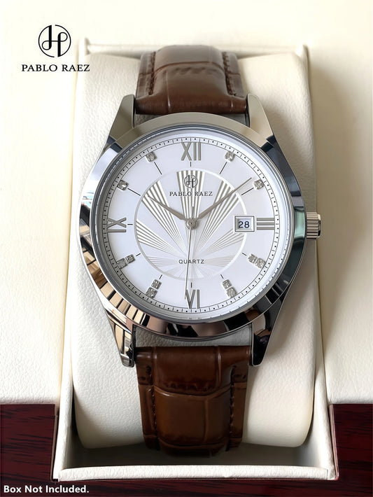 PABLO RAEZ Real Photos Top Brand Luxury Man Wristwatch Waterproof Diamond Date Leather Watch Quartz Fashion