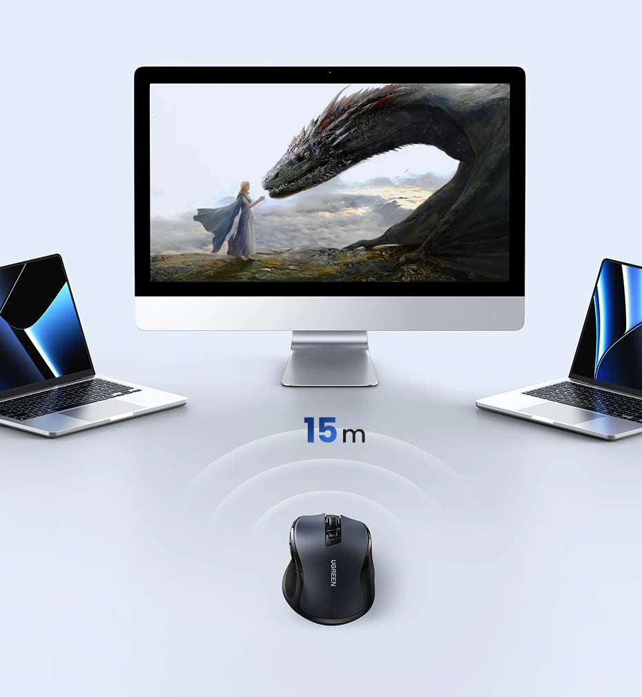 Rato sem fios UGREEN Bluetooth 5.0 ergonómico 4000DPI com 6 botões silenciosos para MacBook, tablet, portáteis, computador e PC, rato 2.4G