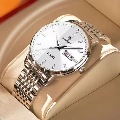 Ceas de mână pentru bărbați POEDAGAR Business Quartz, oțel inoxidabil, rezistent la apă, dată luminoasă, ceas de mână de lux casual pentru bărbați