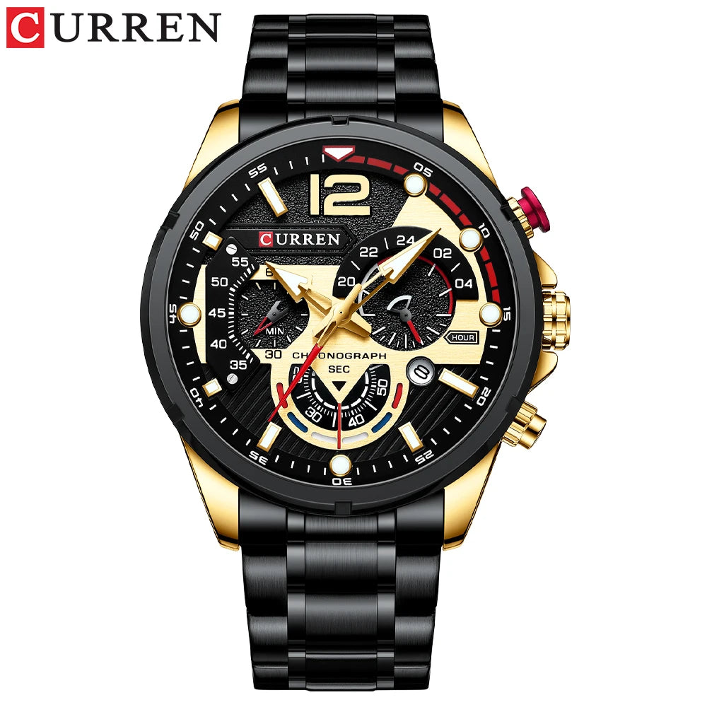 Relógio CURREN para Homem, Desportivo, de Quartzo, Cronógrafo, em Aço Inoxidável de Luxo, com Mostrador Luminoso