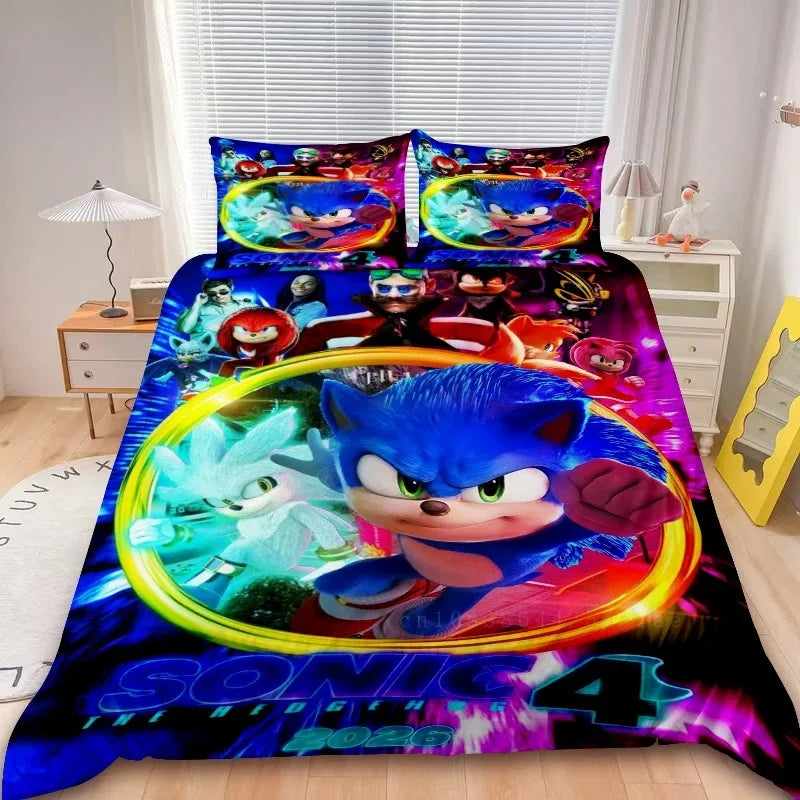 2/3-teiliges Sonic-Bettbezug-Set für Kinder, Bettdeckenbezug-Set für Schlafzimmerdeko, Teenager- und Kindergeschenke, Einzel- und Doppelbett
