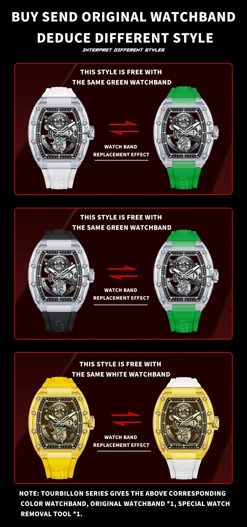 BONEST GATTI Luxury Men Automatic Tourbillon Watch Hollow Out Dial Crystal Case Sapphire Luminous Rubber Strap Wristwatch