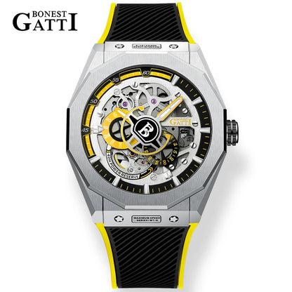 BONEST GATTI BG7601 Men Automatic Mechanical Watch Sapphire Crystal Waterproof Luminous Rubber Strap Wristwatch