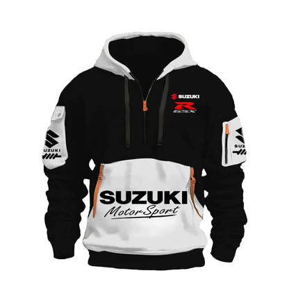 2025 Suzuki Logo Hoodie Motorcycle Racing Cycling Sweatshirt Racing Clothing Sweatshirt Half Zipper Multi-pocket Zipper Hoodie, produit gaming premium Fraquane