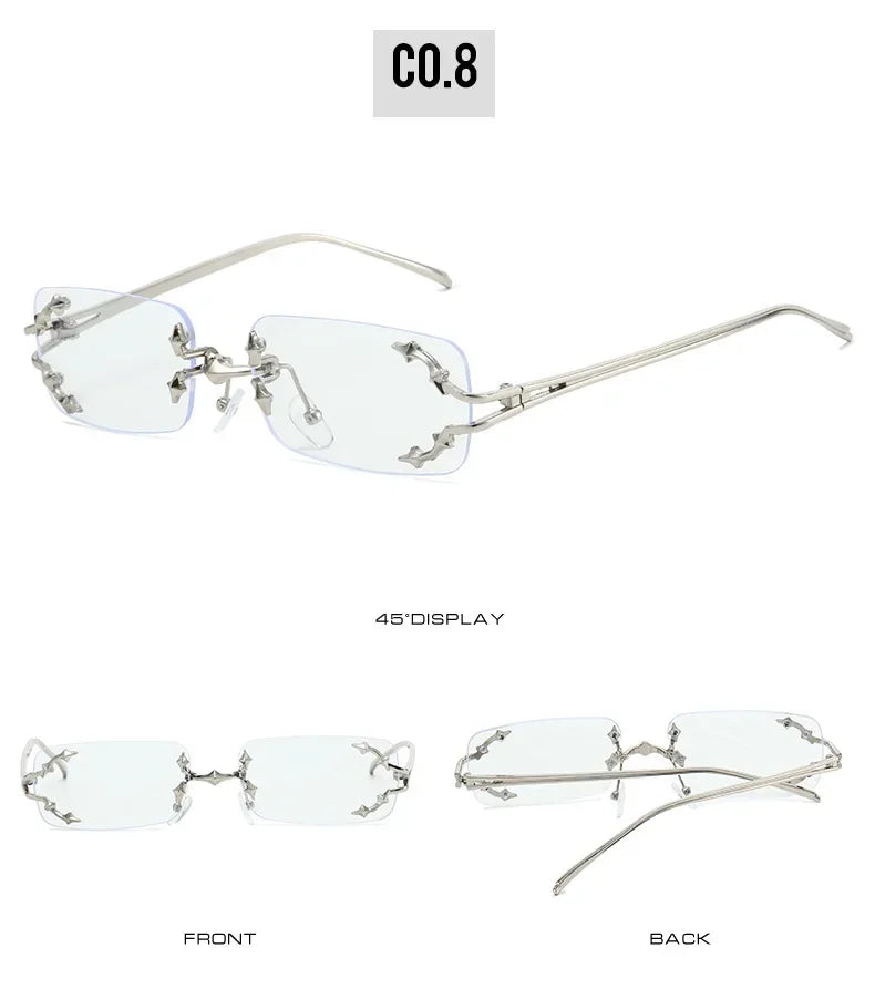 Y2K Rimless Square Star Sunglasses for Women Fashion Vintage Silver Hip Hop Driving UV400 Eyewear Alloy Frame Outdoor Men Punk