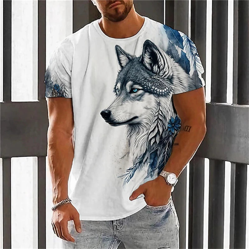 Modni muški T-shirt kratkih rukava s okruglim izrezom, T-shirt s 3D printom vuka, muški ležerni sportski T-shirt kratkih rukava, ulični top
