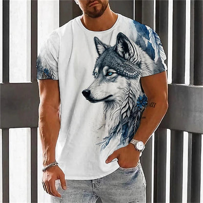 Modni muški T-shirt kratkih rukava s okruglim izrezom, T-shirt s 3D printom vuka, muški ležerni sportski T-shirt kratkih rukava, ulični top