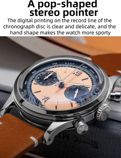 ADDIESDIVE AD2037 Men Quartz Watch Multifunctional 24 Hour Chronograph Black Dial Leather Watches  100m Dive Business Wristwatch