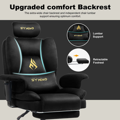 Symino Gaming Chair Faux Suede Office Chair with Footstool, Ergonomic Height Adjustable Swivel Chair, Comfortable Executive Chair for Gaming & Office
