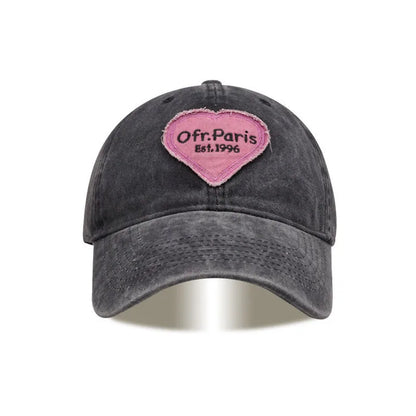 Heart Letter Embroidery Baseball Cap For Women Washed Cotton Snapback Sun Hat Spring Summer Ajdustable Girl Peaked Caps