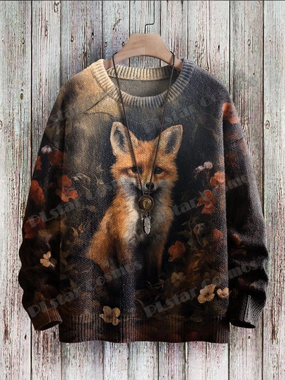 PLstar Cosmos Retro Dragon & Deer Art Pattern 3D Printed Mens Knitted Pullover Winter Unisex Casual Knit Pullover Sweater ZZM118