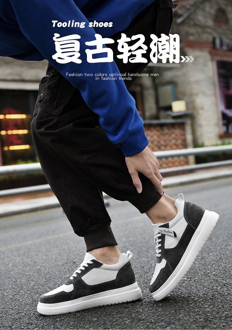 Big Size Lift Men Sneakers Elevator Shoes Heightening Height Increase Insole 7-8CM High Heels Shoes Genuine Leather Sport Shoes