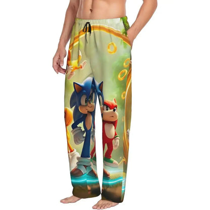Custom Print Men's Soniced Pajama Pants Hedgehog Game Sleepwear Sleep Lounge Bottoms with Pockets